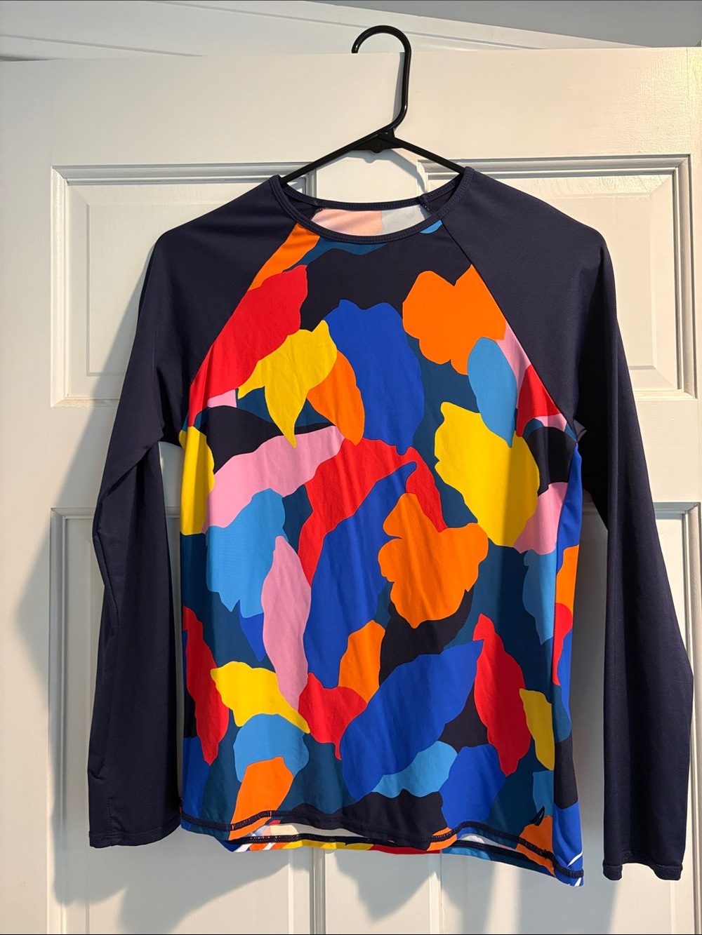 Nautica Navy Long-Sleeve Swim Top with Multicolor Abstract Print